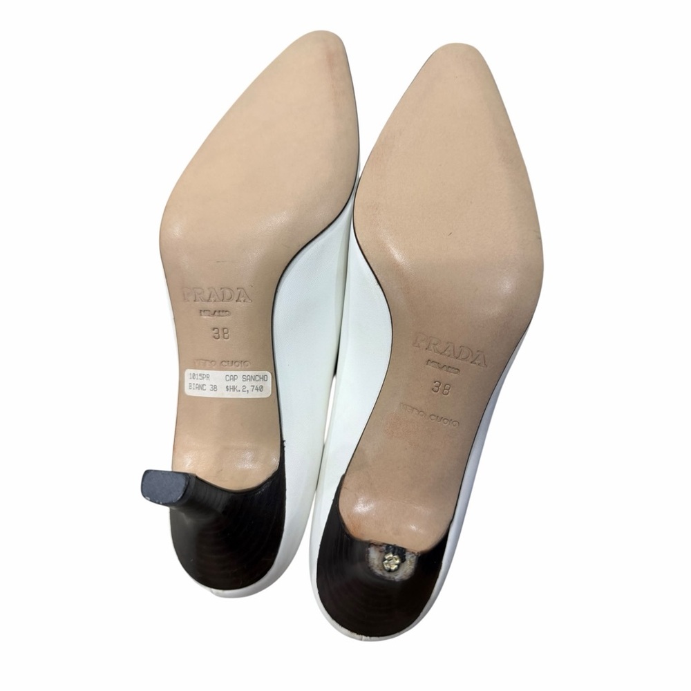 Prada Milano White Leather Kitten Heel Pumps Pointed Toe Size 38 - Picture 7 of 9